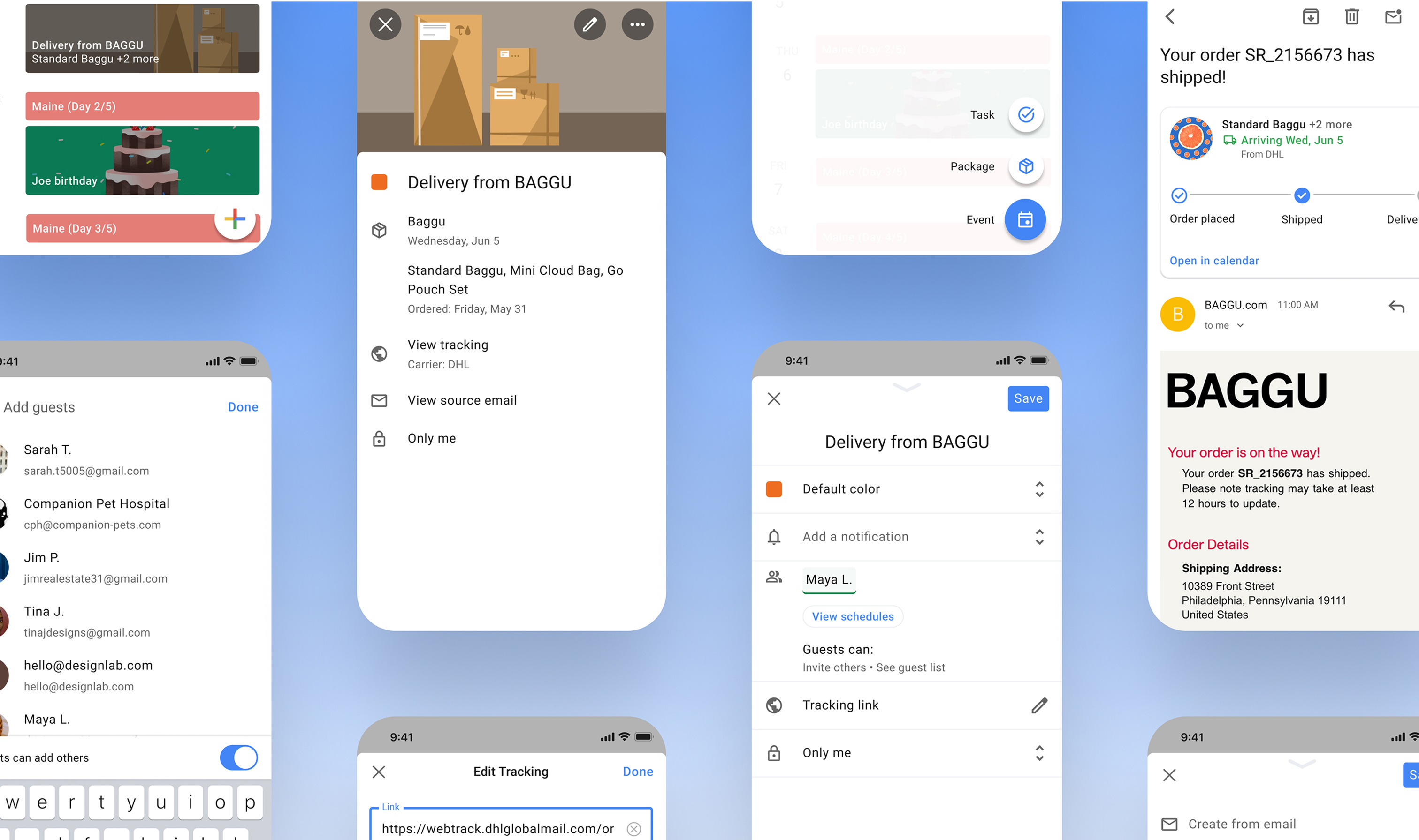 Three phones displaying a new google calendar feature.