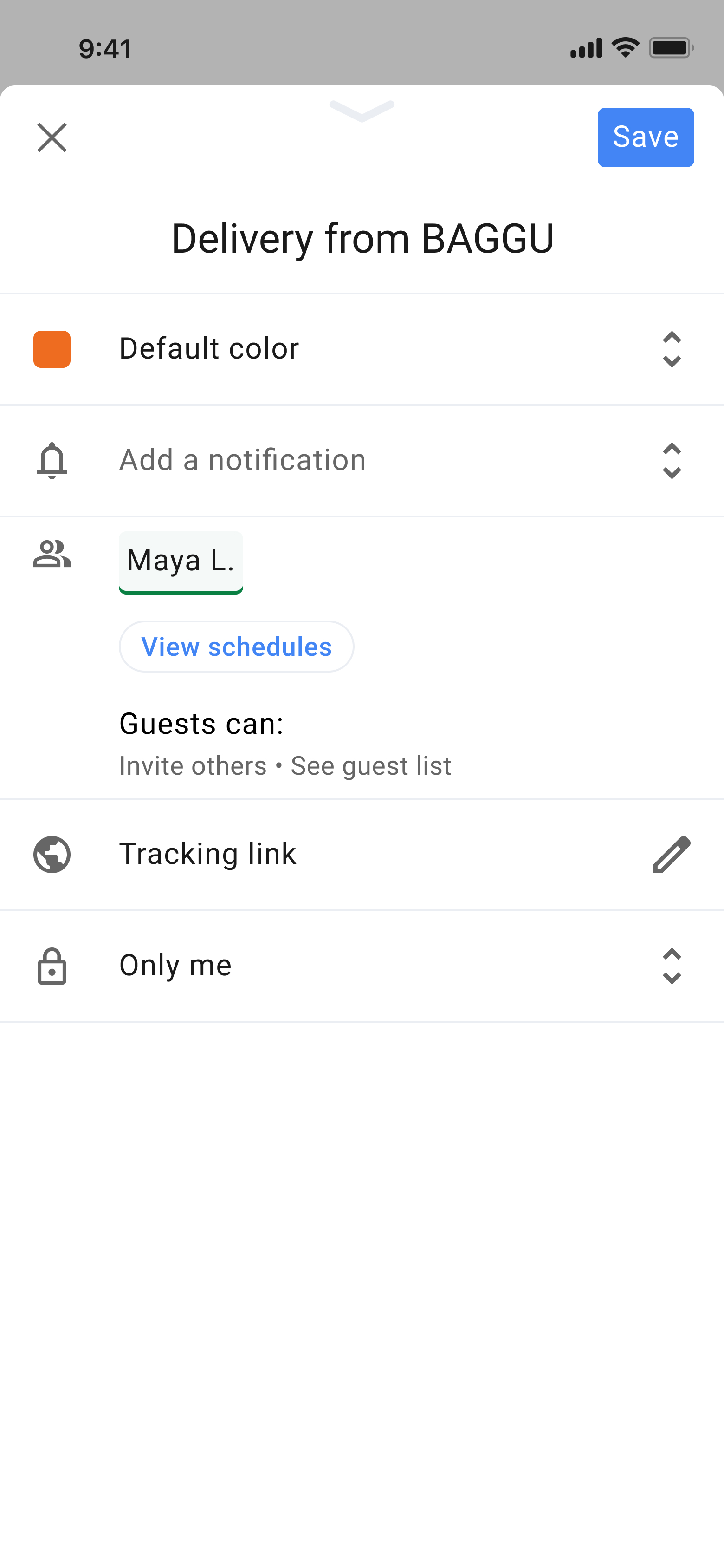 A high-fidelity design for a user interface for sharing an event.