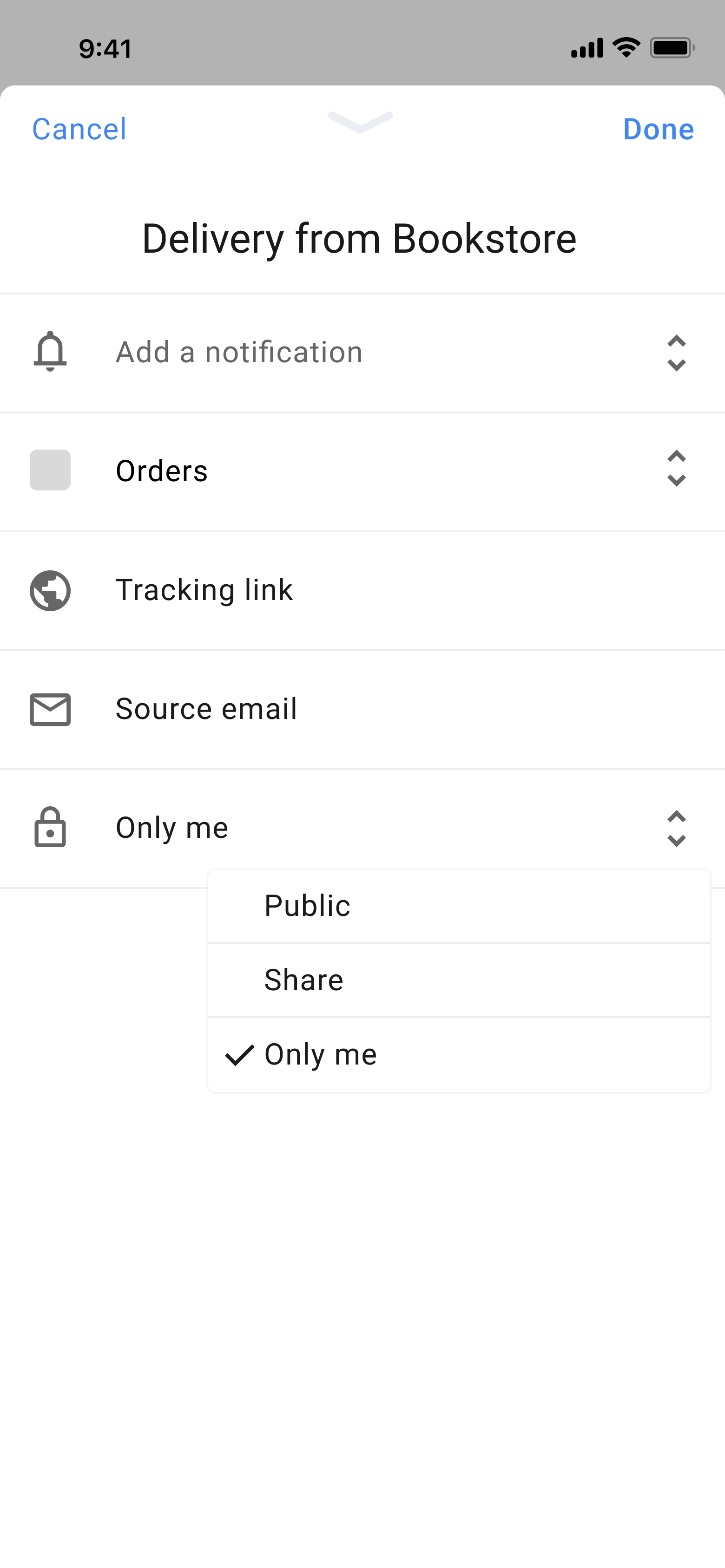 A mid-fidelity design for a user interface for sharing an event.