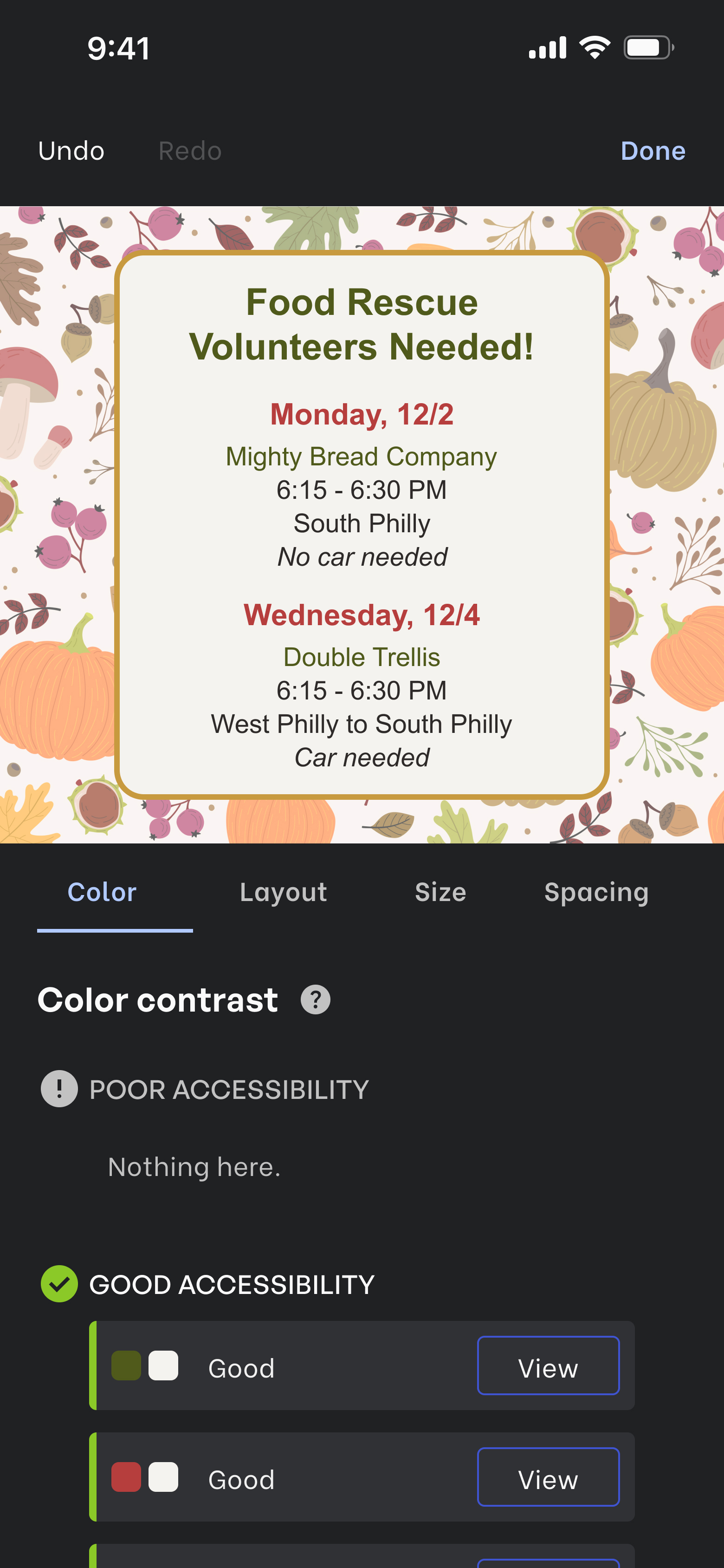 The user interface for viewing contrast results after corrections.