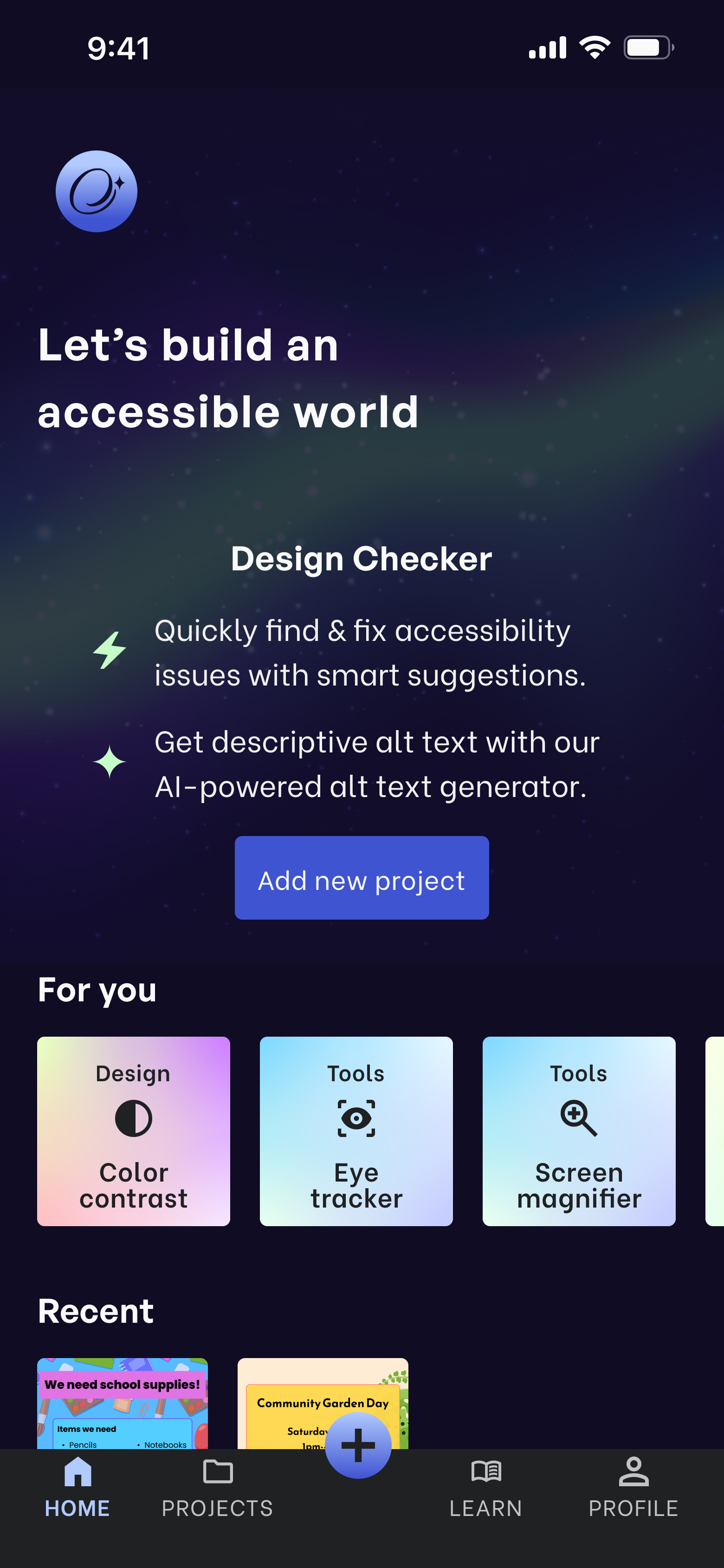 The Opal home screen.
