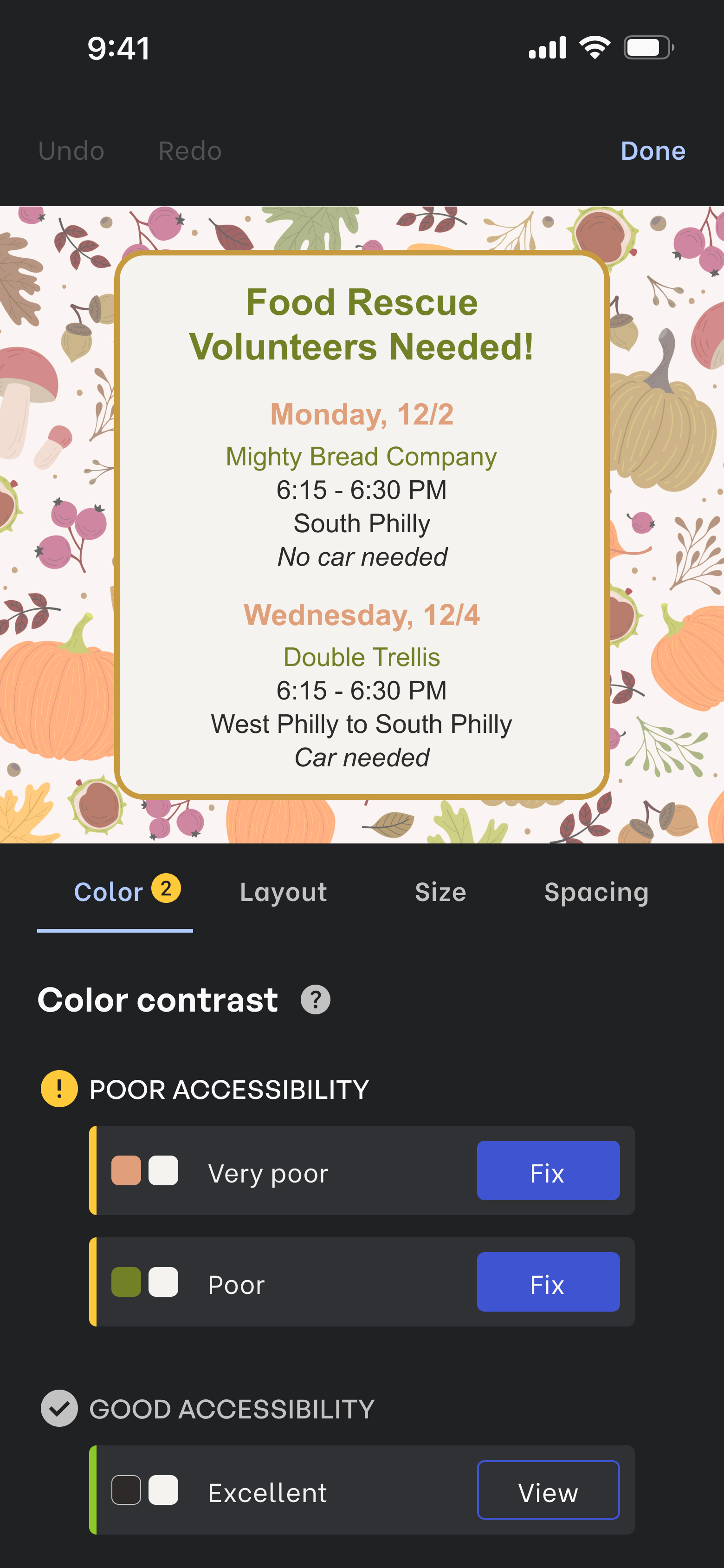 The user interface for viewing contrast results.