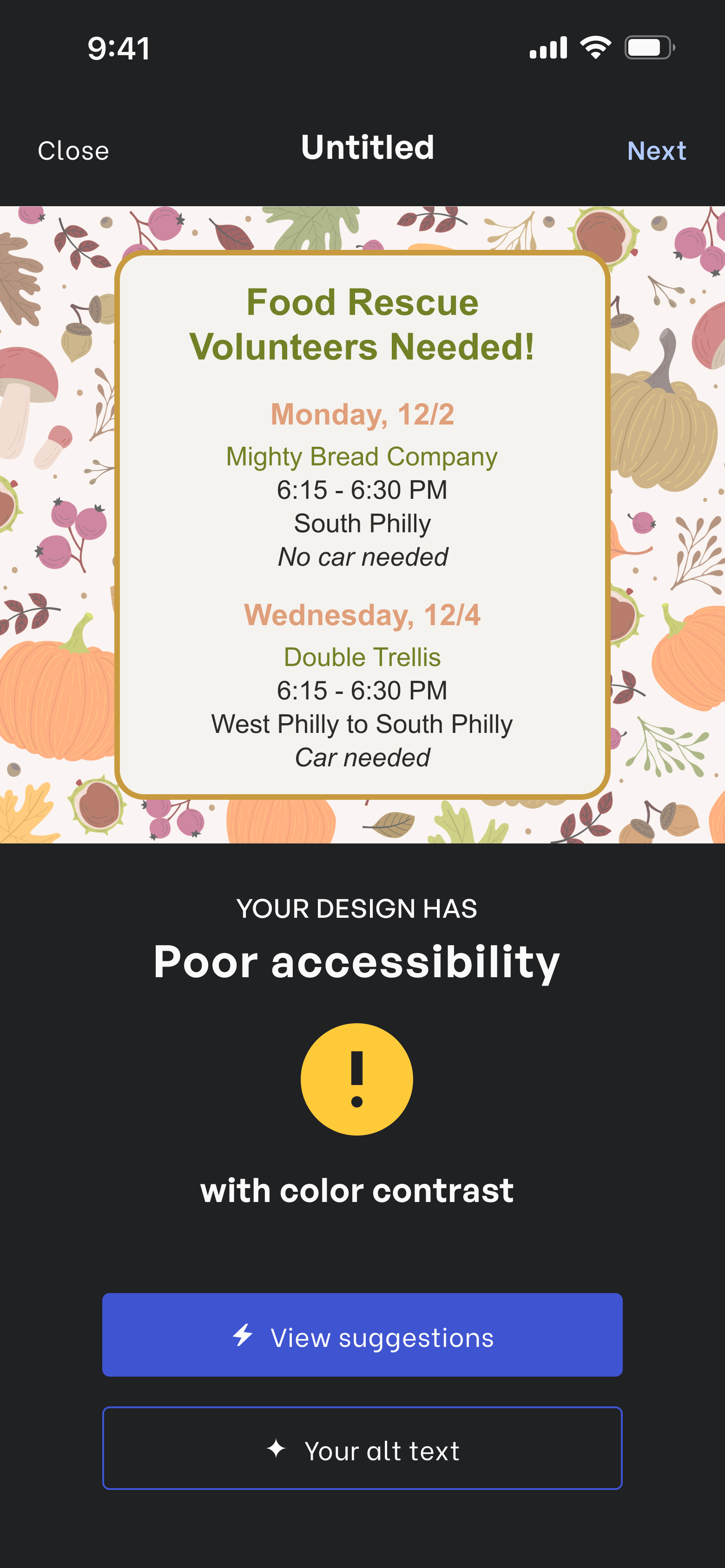 An early iteration of the design checker screen.